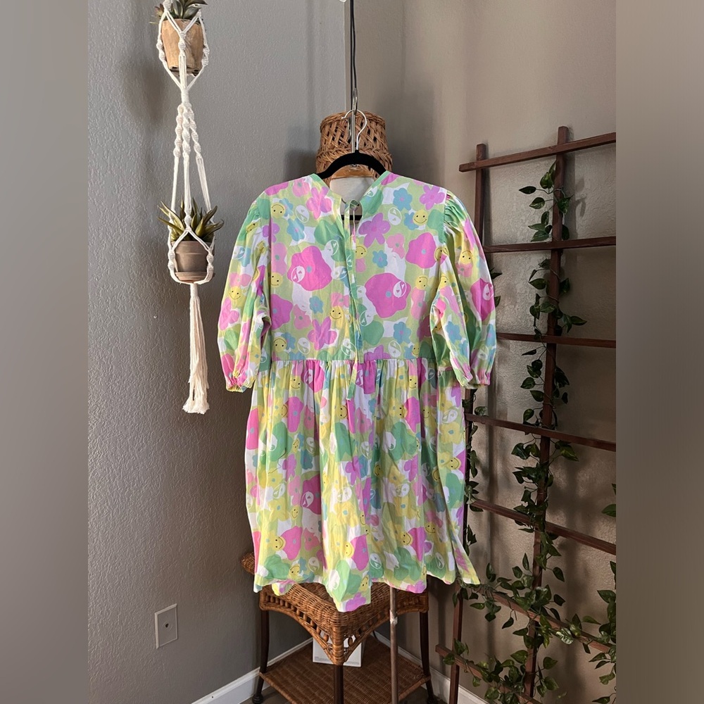 Megan Crosby Olive Mini Dress Multicolor smiley face pattern - Picture 13 of 15